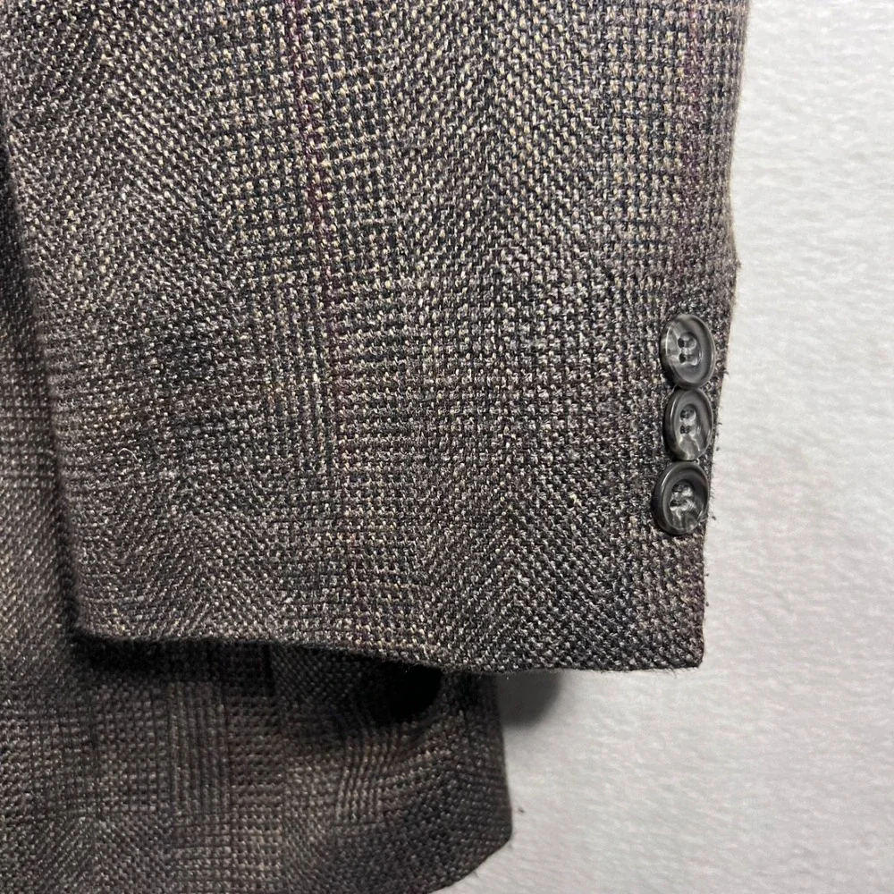 Haggar Imperial Mens Blazer Jacket Glen Check Plaid Tweed‎ Wool Blend Brown USA